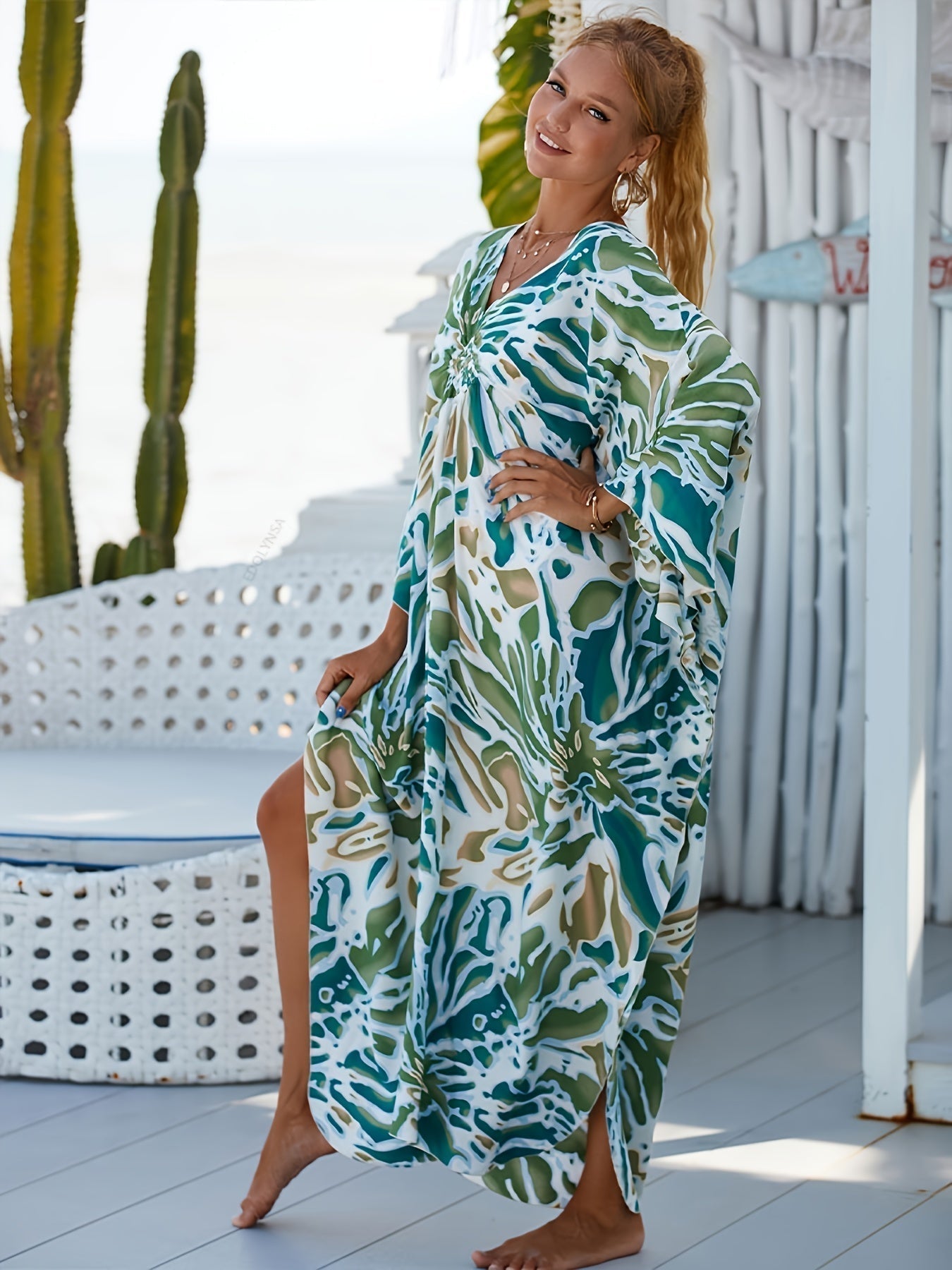 NOMI™ – Caftano elegante da spiaggia - Azzuro