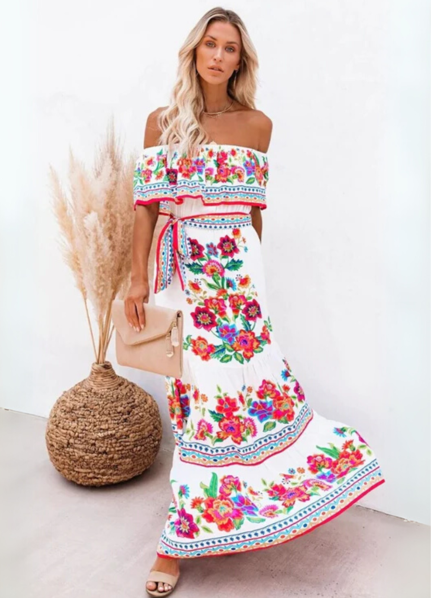 NOMI™ | Abito Boho Lungo con Stampa Floreale