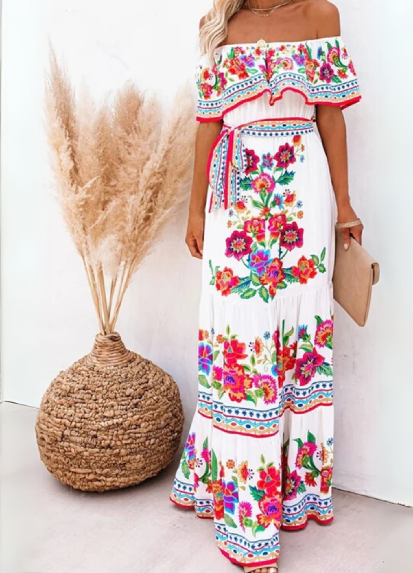 NOMI™ | Abito Boho Lungo con Stampa Floreale