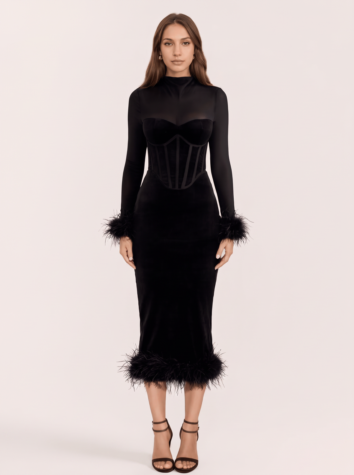 NOMI™ Abito Midi con Piume