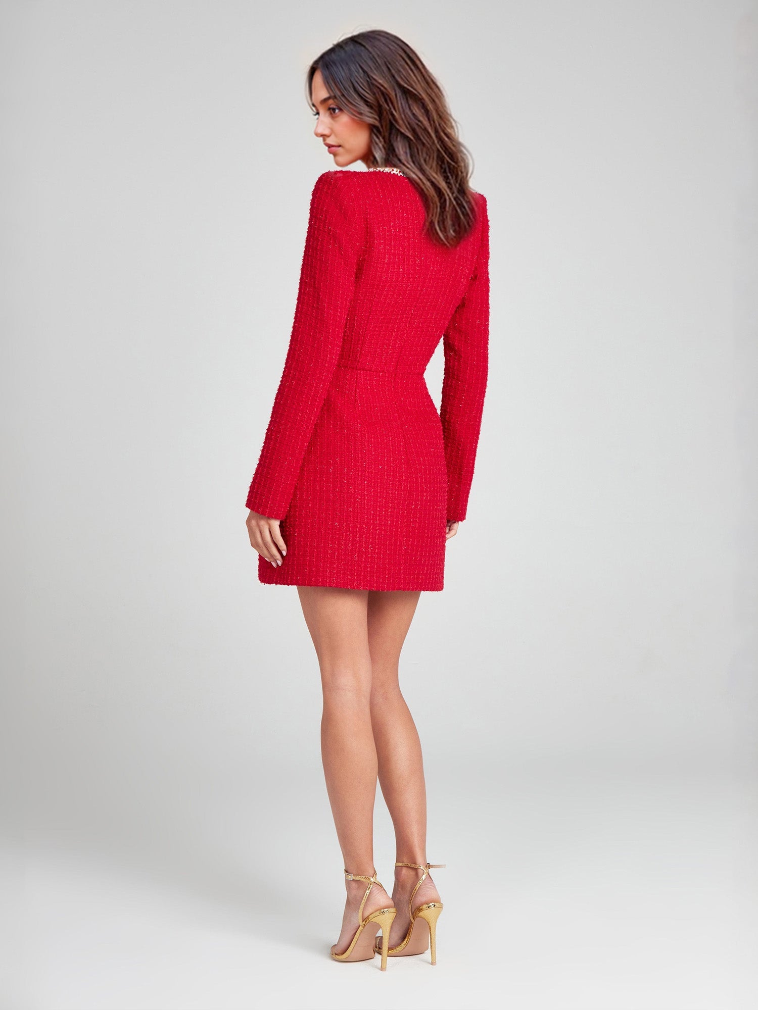 NOMI™ | Abito in tweed con scollo quadrato perlato