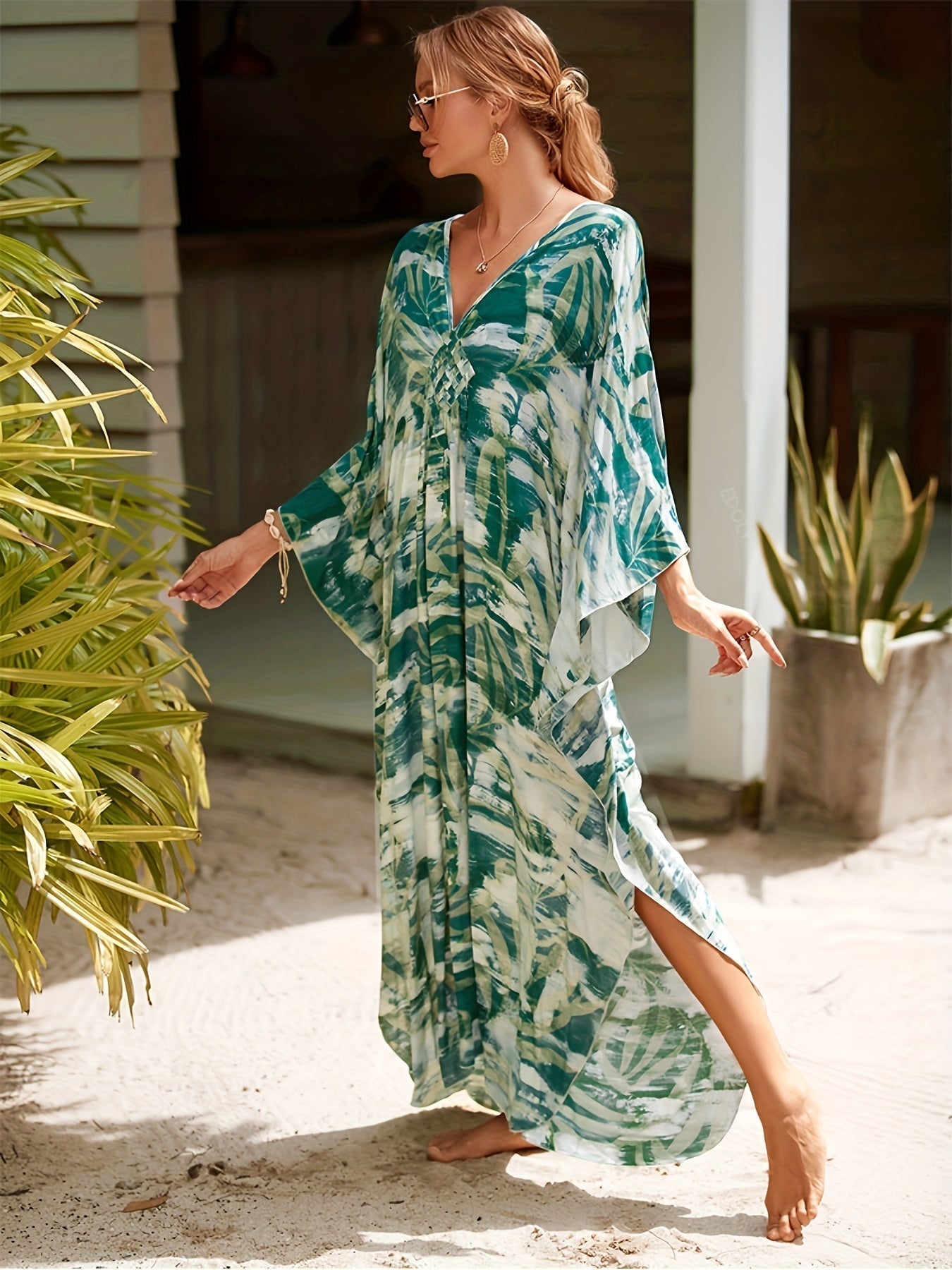 NOMI™ – Caftano elegante da spiaggia - Verde