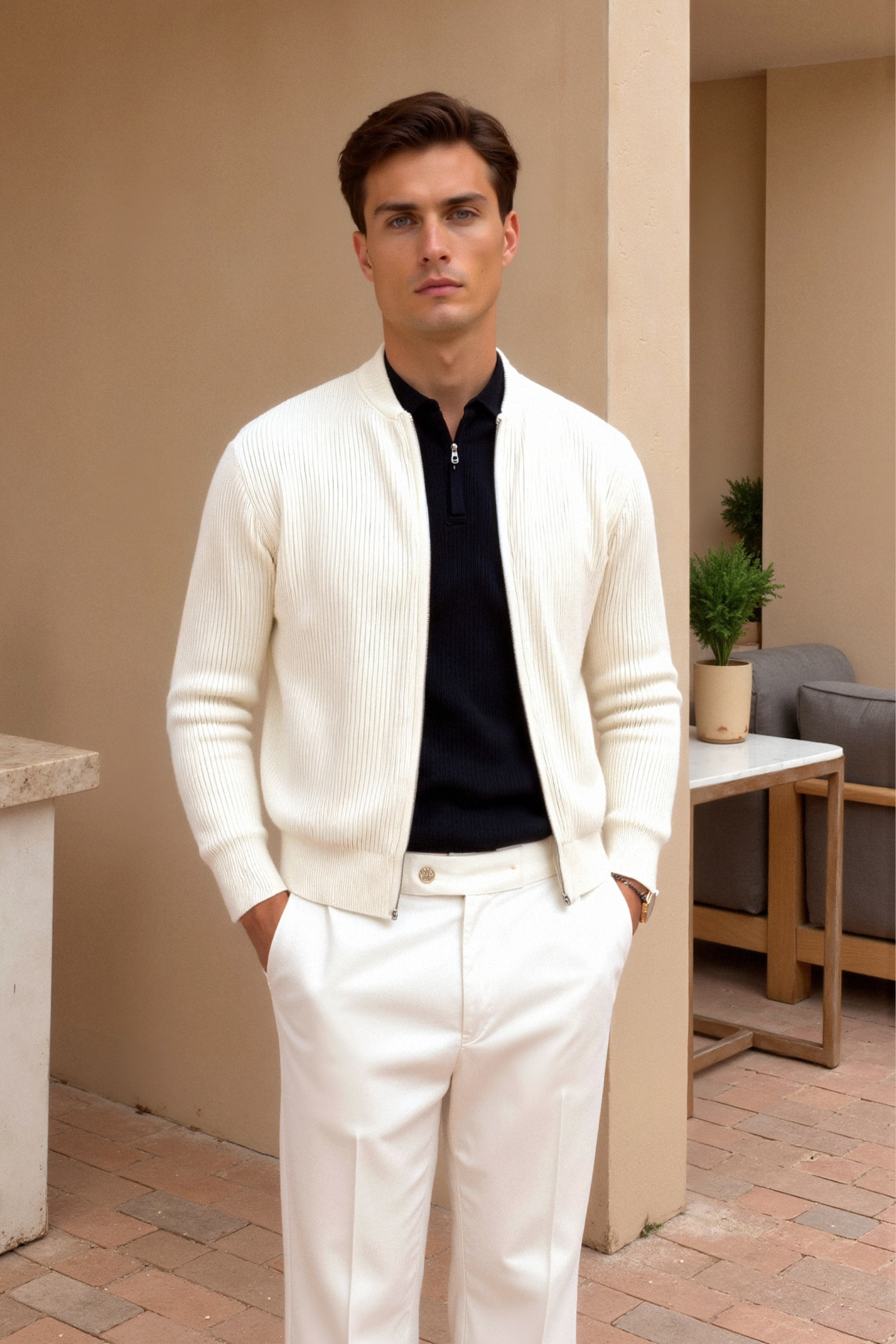 NOMI™ - Cardigan girocollo in maglia a tinta unita