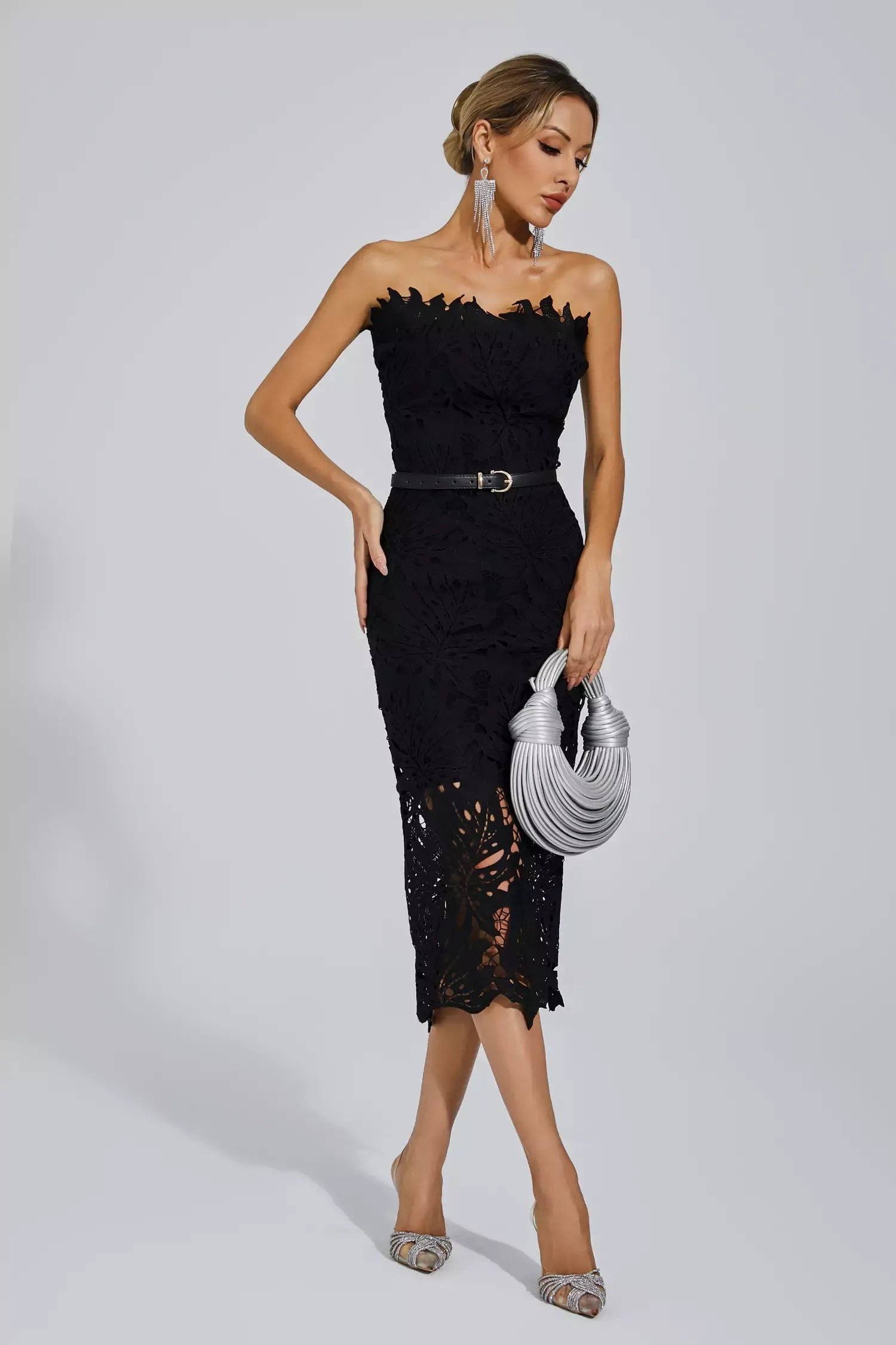 NOMI™ | Abito Cut-out Pizzo Bianco Strapless