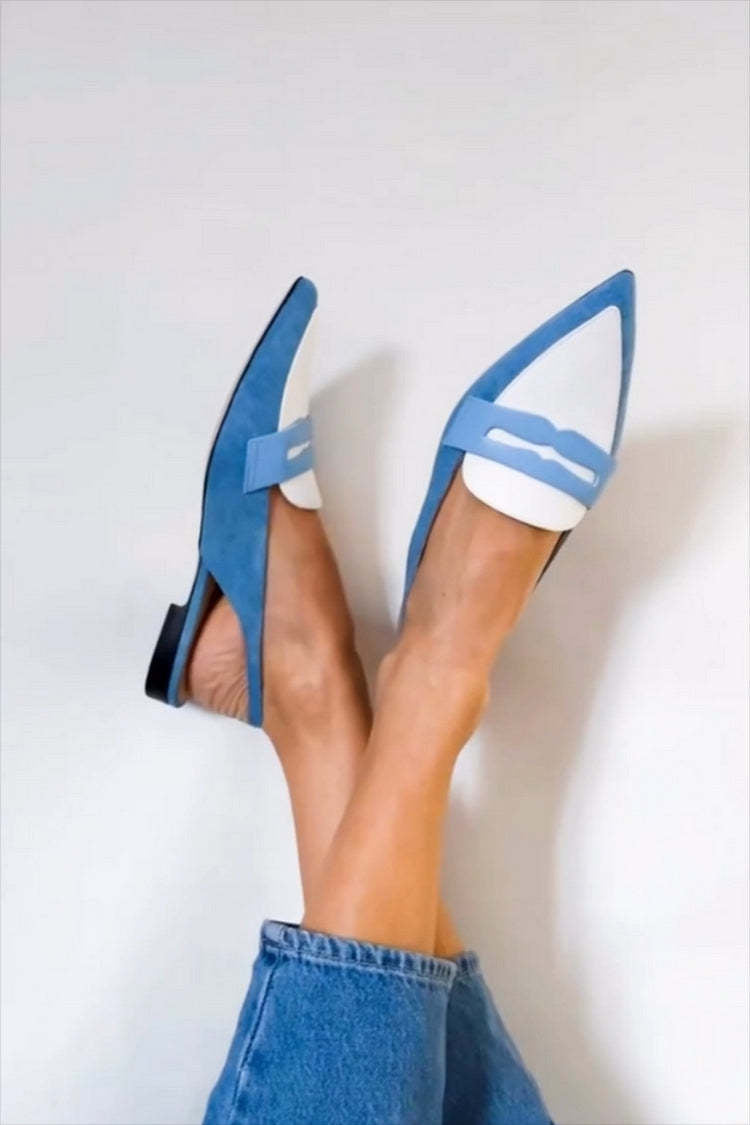 NOMI™ | Slingback a Punta Bicolore — Blu e Bianco