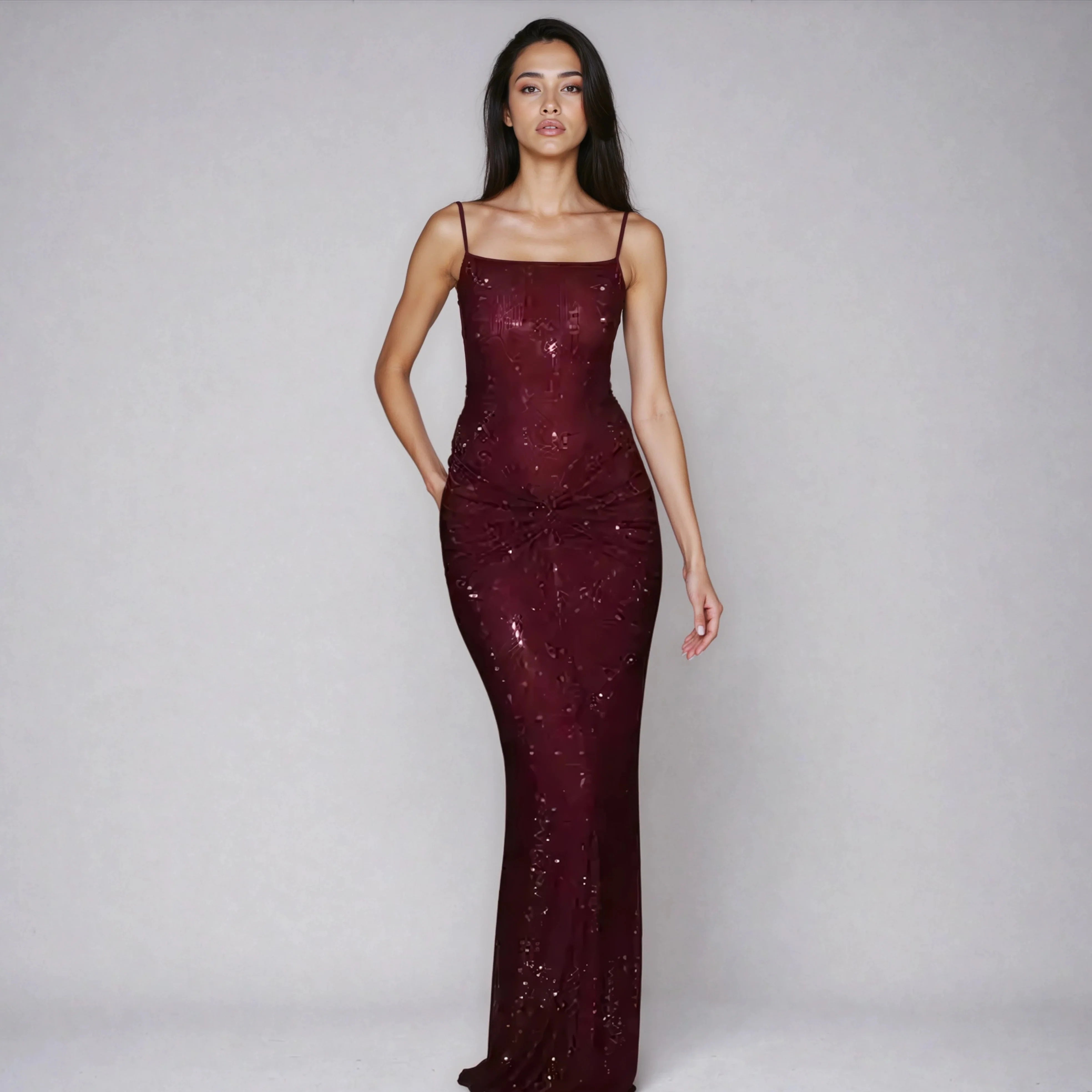 NOMI™ | Abito Maxi Strass Schiena Arricciata