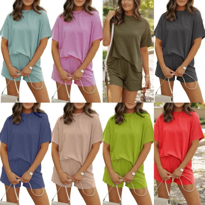 NOMI™- Set Estiva – T-shirt oversize e shorts in tessuto a costine – comoda e alla moda
