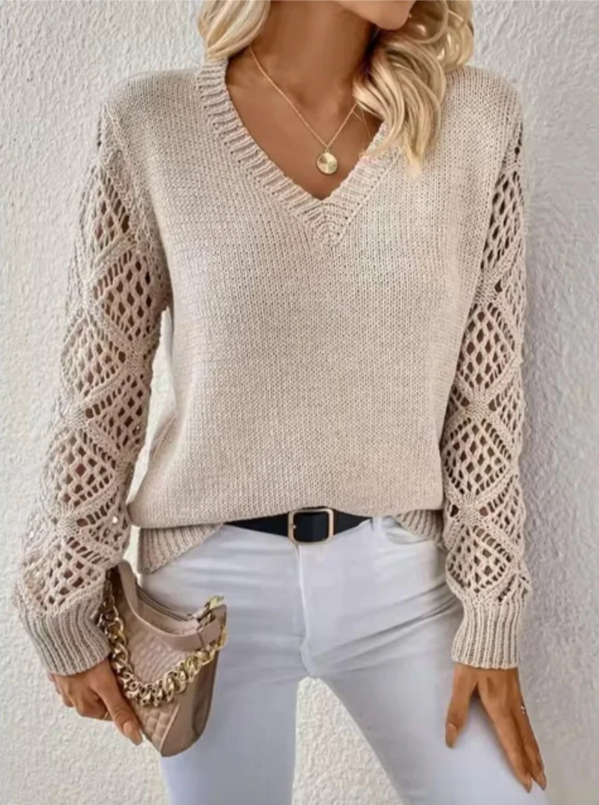 NOMI™- Maglione lavorato a maglia con scollo a V