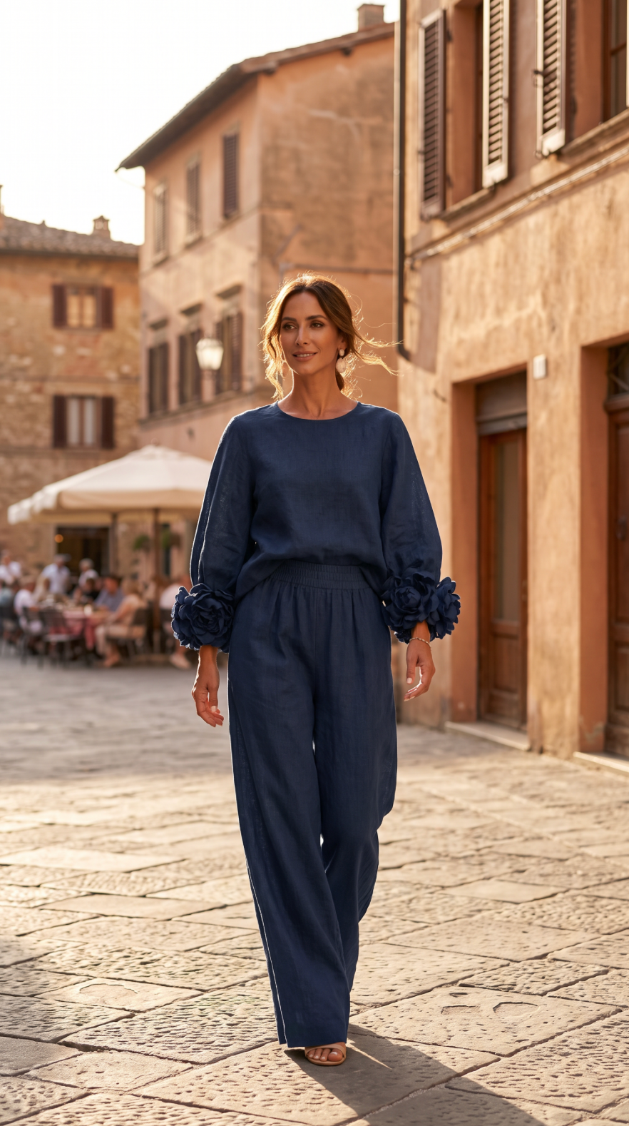 NOMI™ | Completo Top con Fiori 3D & Pantalone Wide Leg
