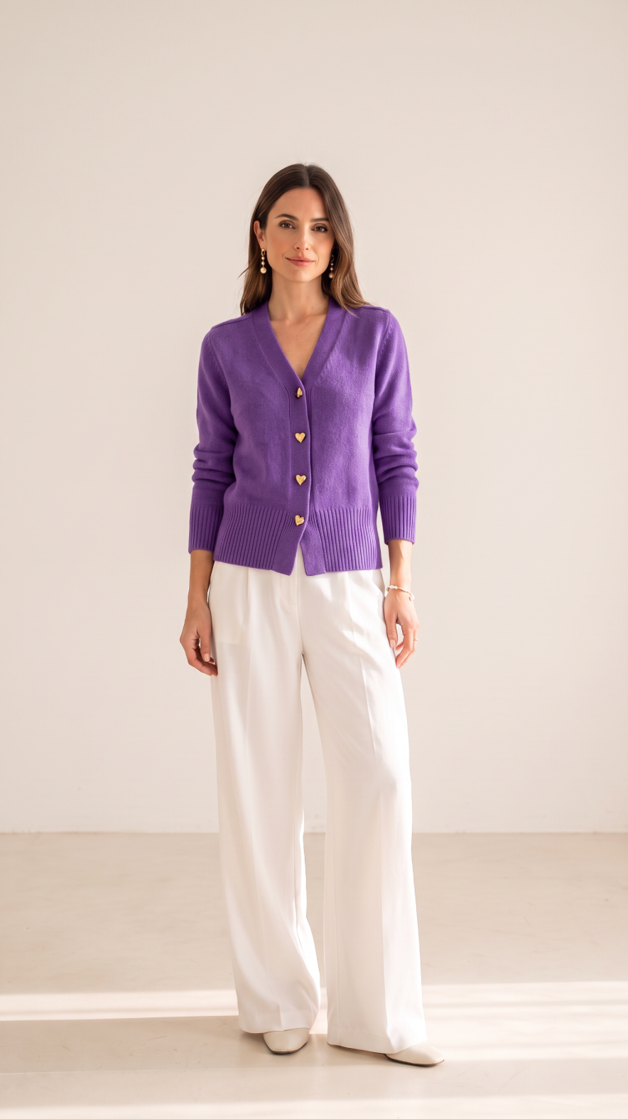 NOMI™ | Cardigan con Bottoni a Cuore Dorati