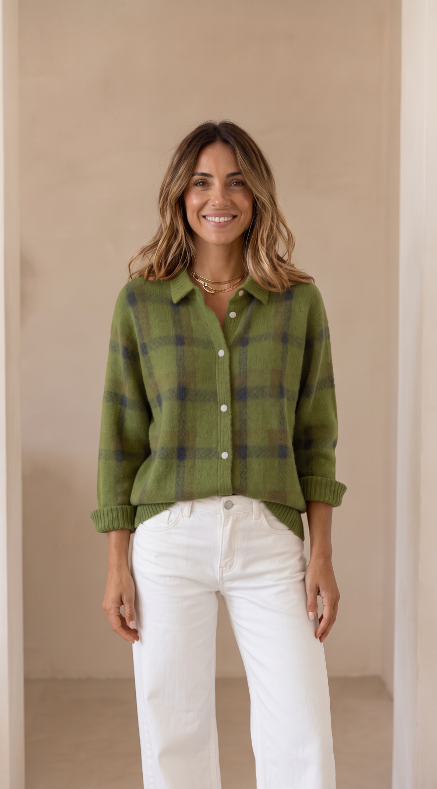 NOMI™ | Cardigan Oversize a Quadri con Bottoni