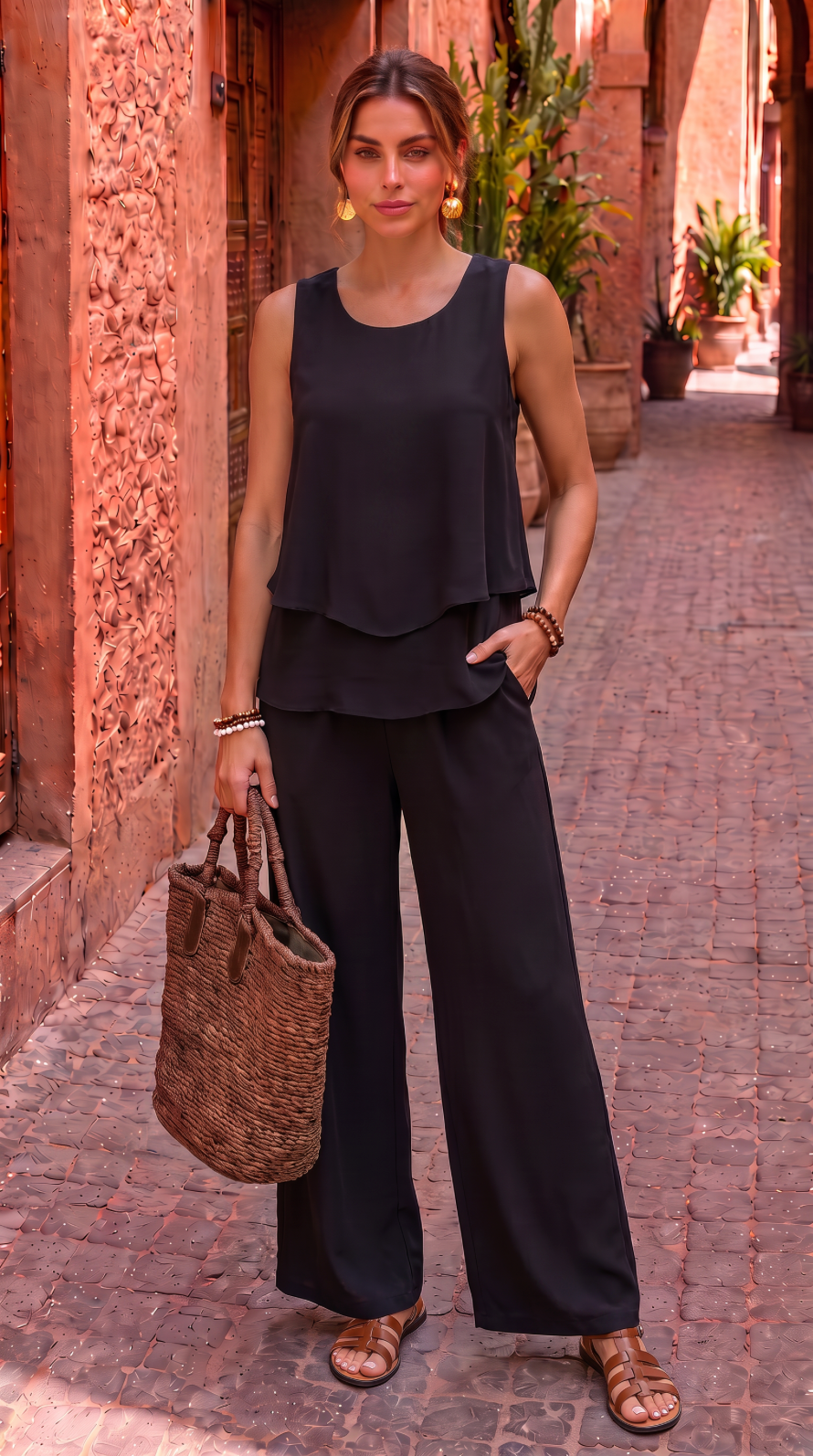 NOMI™ | Completo Top a Strati Pantalone Wide Leg