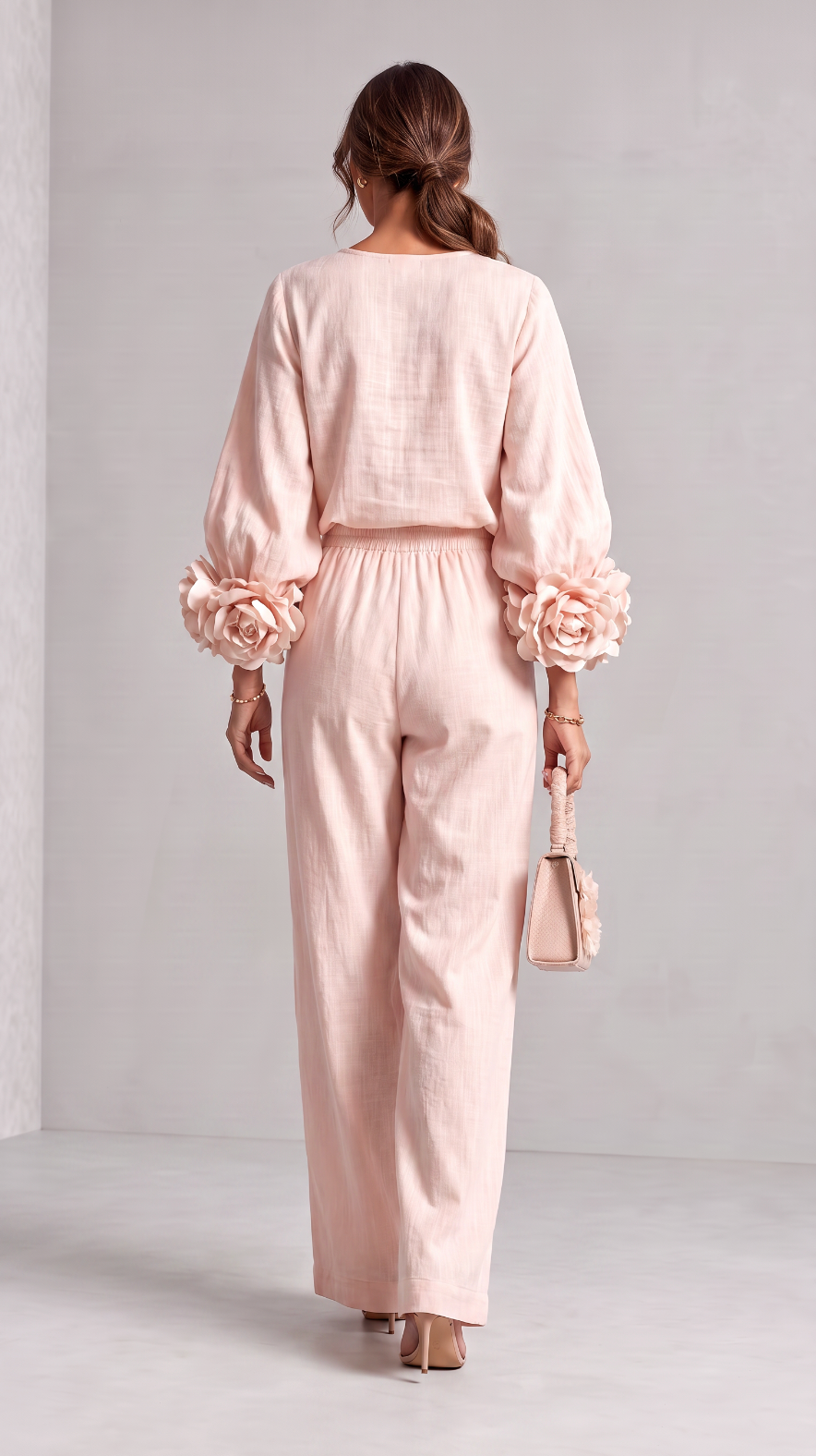 NOMI™ | Completo Top con Fiori 3D & Pantalone Wide Leg