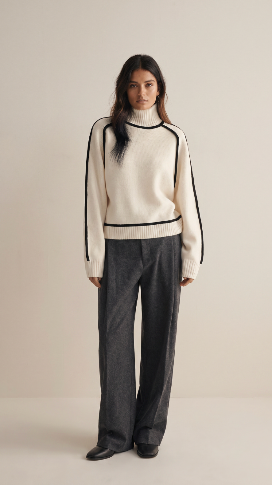 NOMI™ | Maglione Dolcevita con Profili a Contrasto