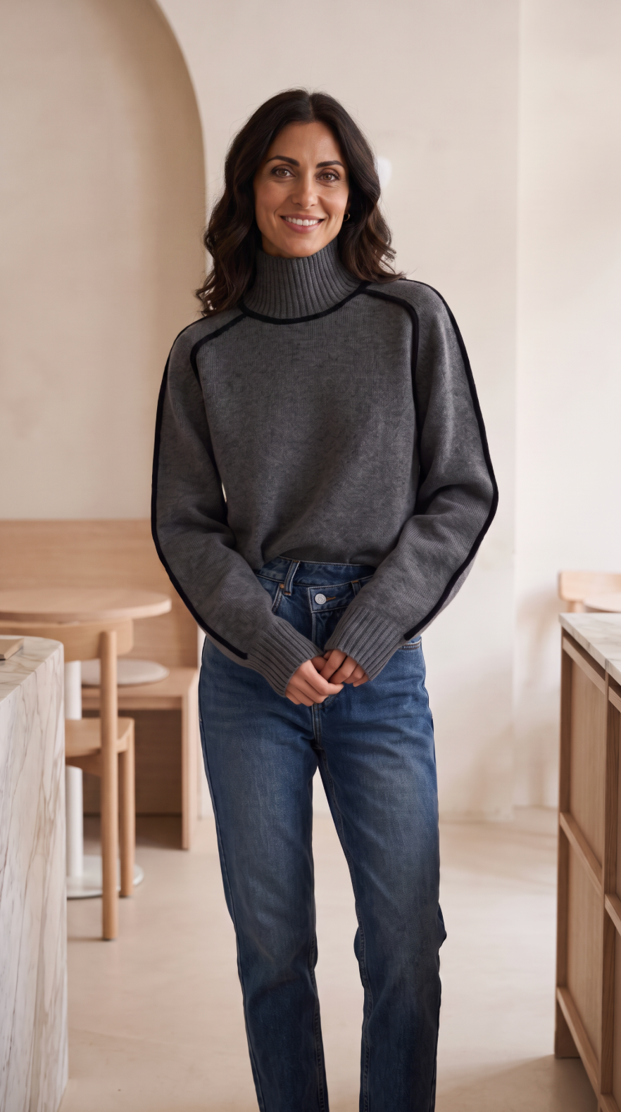NOMI™ | Maglione Dolcevita con Profili a Contrasto