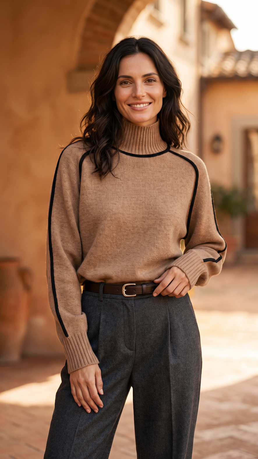 NOMI™ | Maglione Dolcevita con Profili a Contrasto