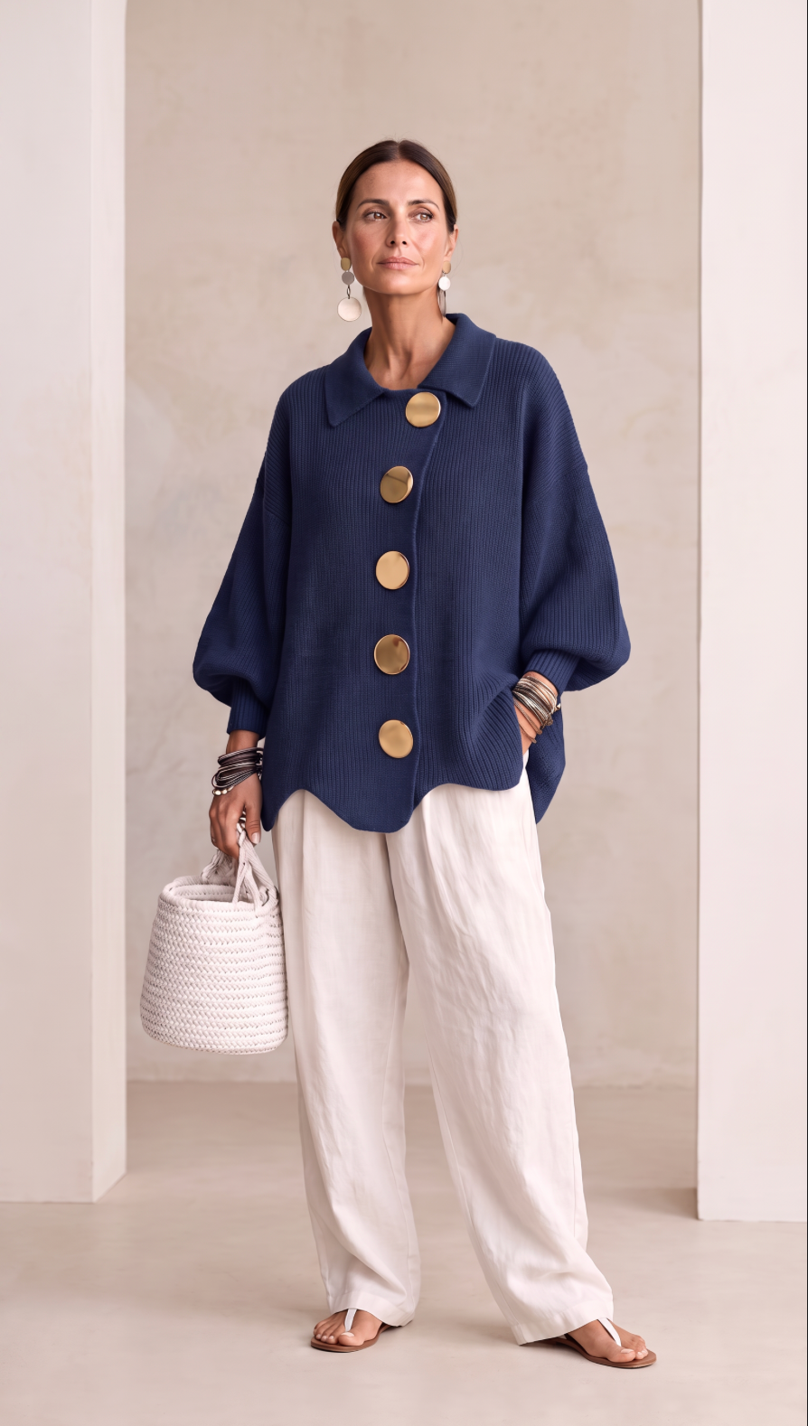 NOMI™ | Cardigan Oversize con Bottoni Dorati Maxi