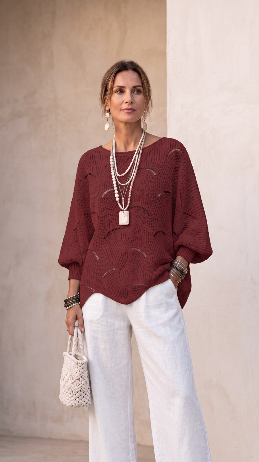 NOMI™ | Maglione Oversize Traforato con Pattern a Onde
