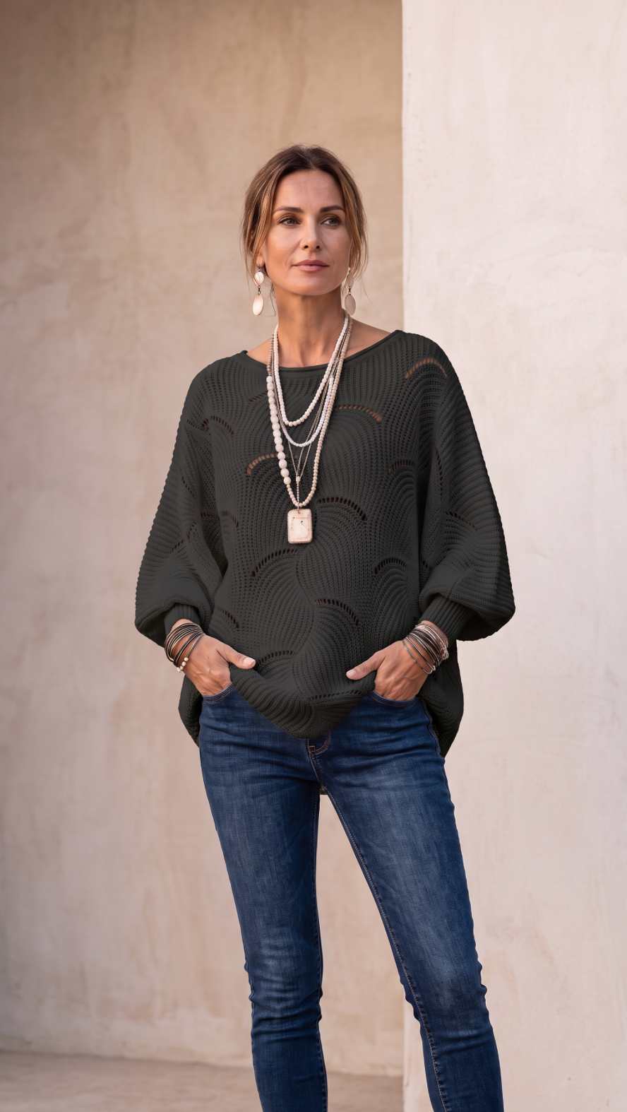 NOMI™ | Maglione Oversize Traforato con Pattern a Onde