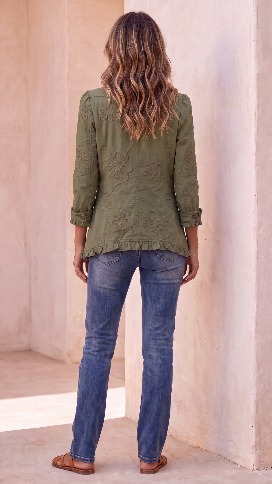 NOMI™ | Giacca con Ricami Floreali & Rouches