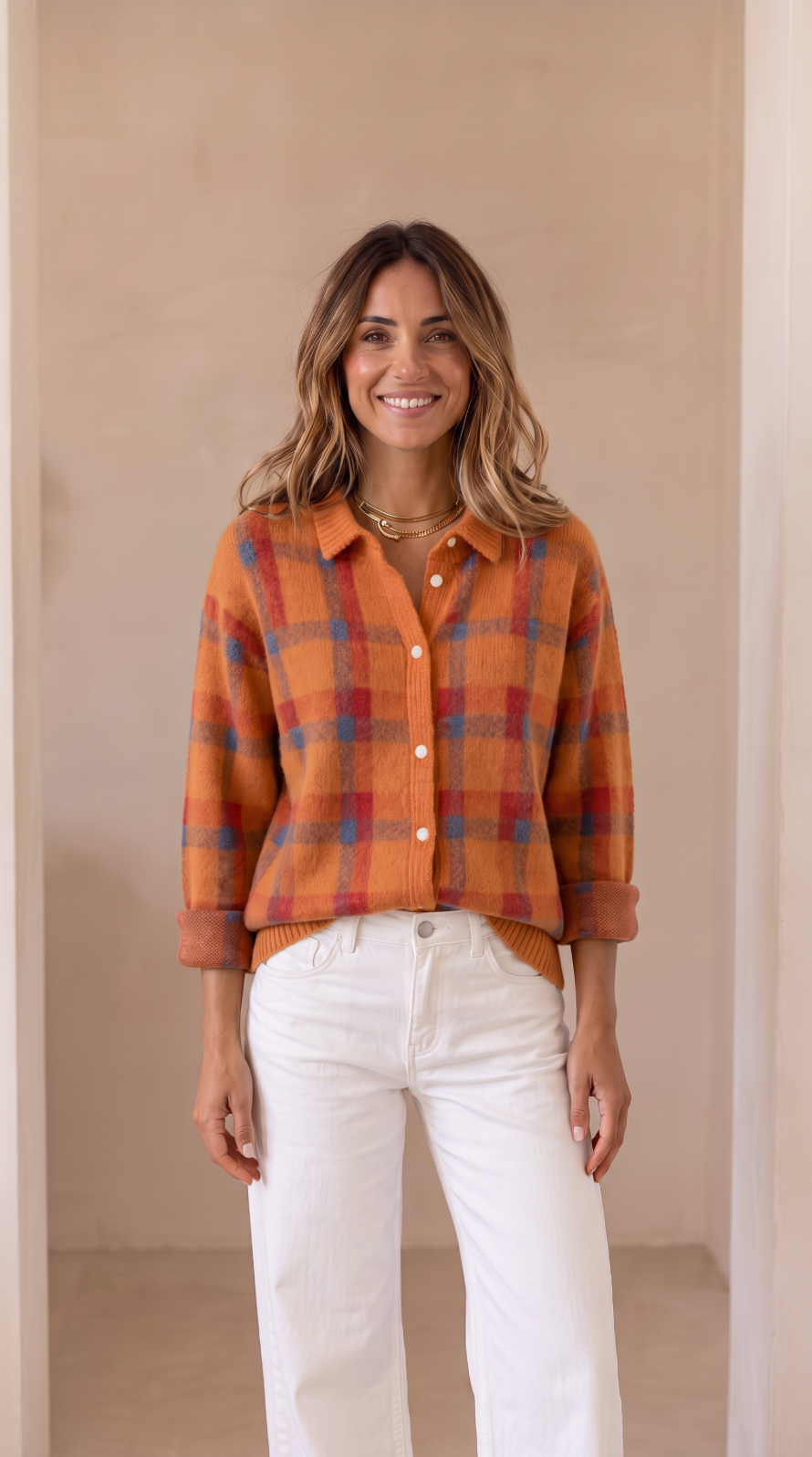 NOMI™ | Cardigan Oversize a Quadri con Bottoni