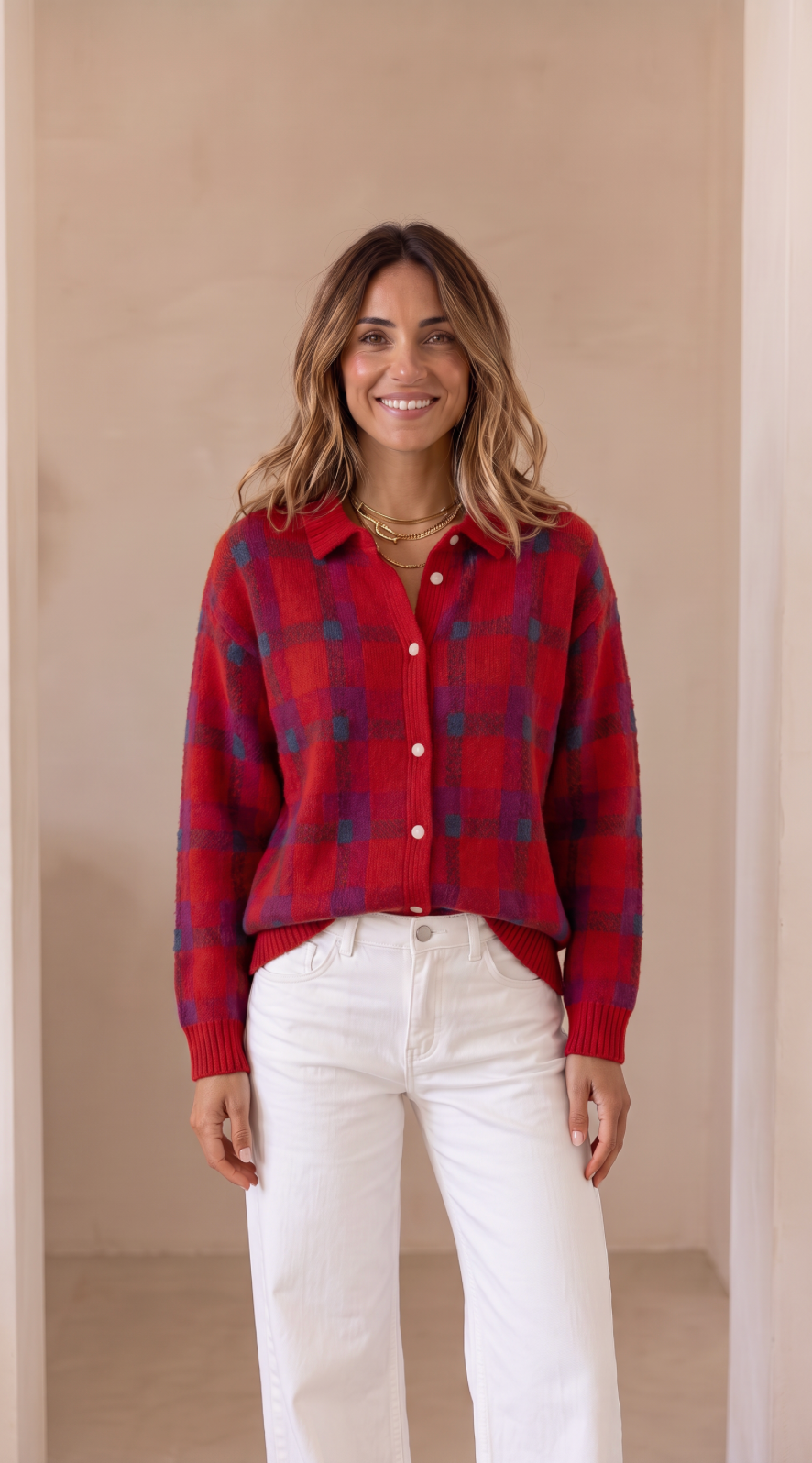 NOMI™ | Cardigan Oversize a Quadri con Bottoni