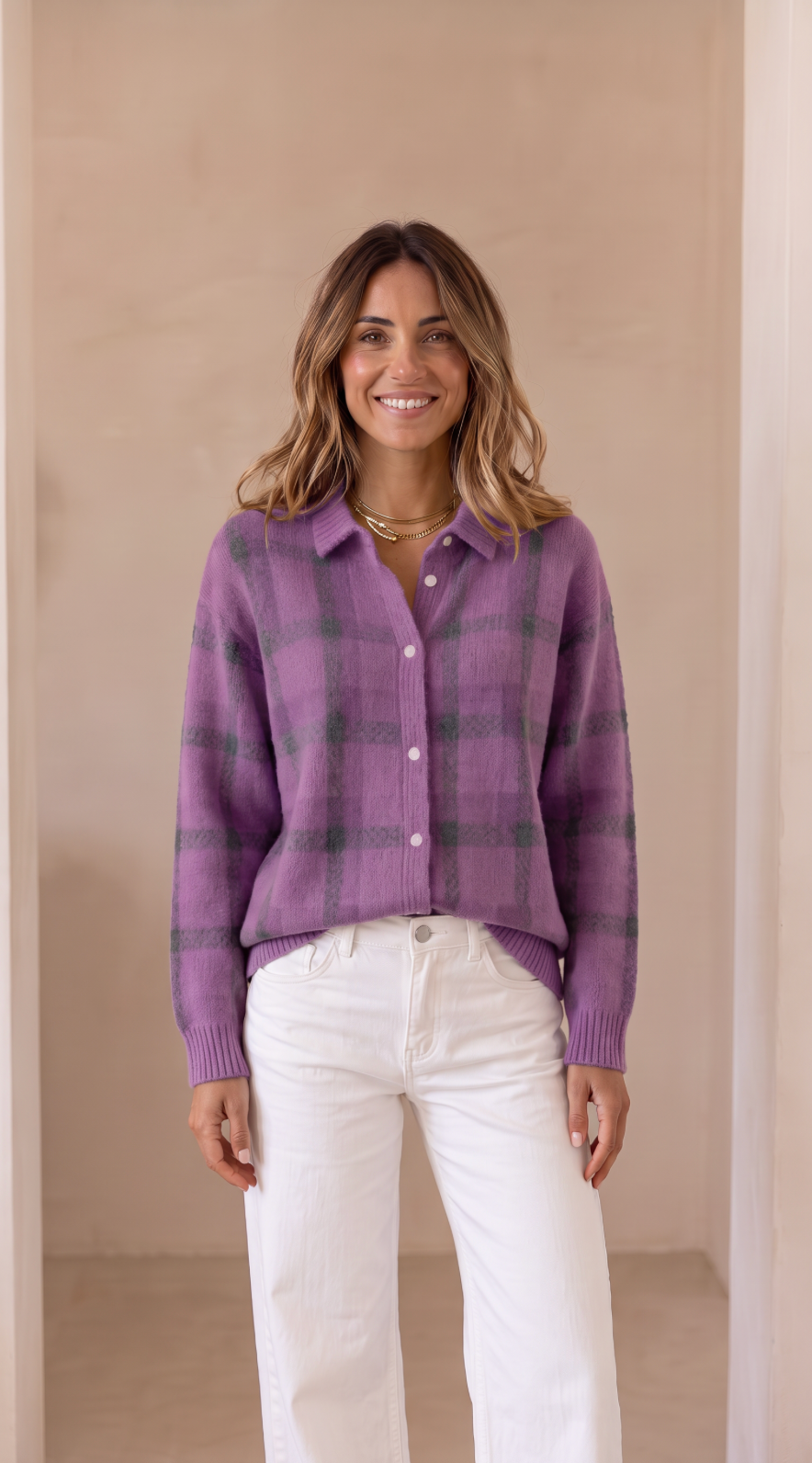 NOMI™ | Cardigan Oversize a Quadri con Bottoni