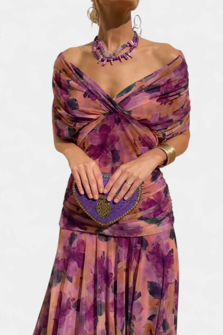 NOMI™ | Vestito Elegante Donna – Abito Floreale Lungo Romantico