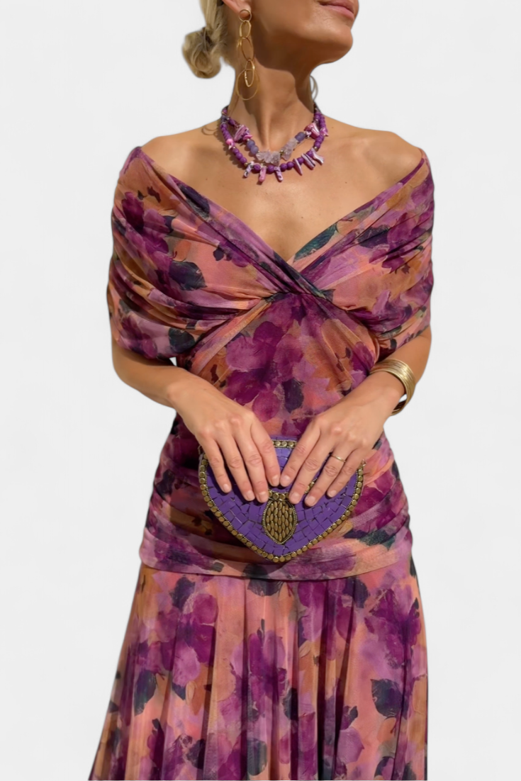 NOMI™ | Vestito Elegante Donna – Abito Floreale Lungo Romantico