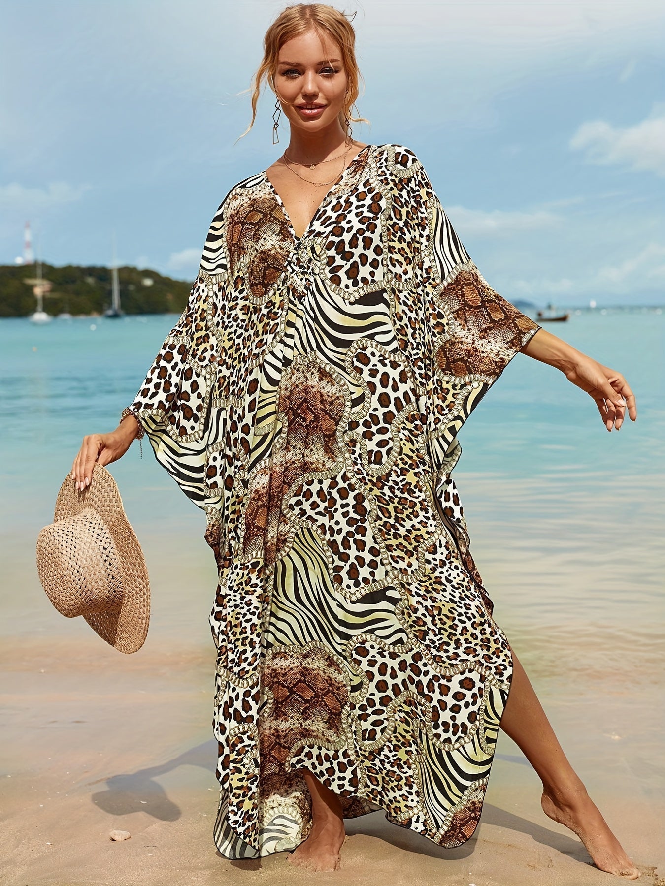 NOMI™ – Caftano elegante da spiaggia - Leopardo