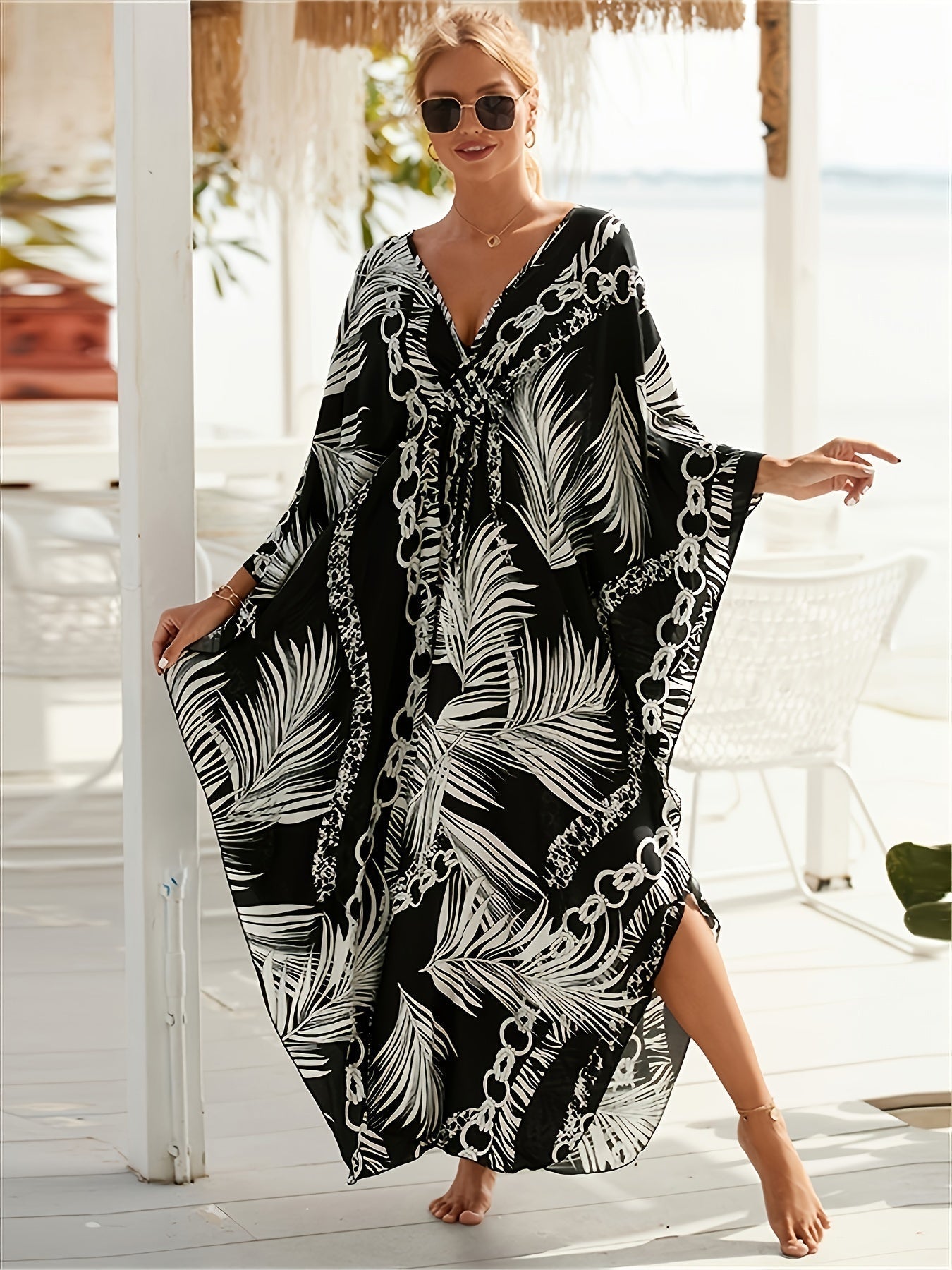 NOMI™ – Caftano elegante da spiaggia - Nero