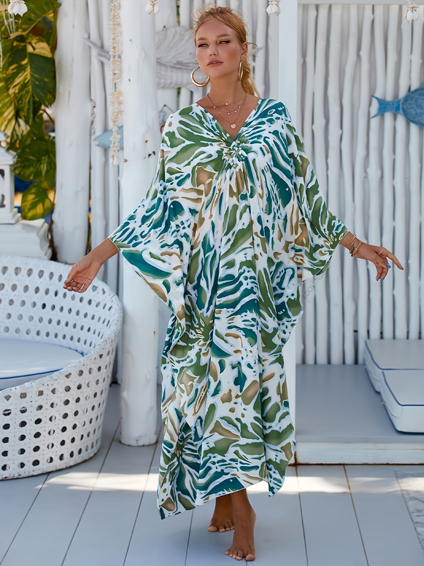 NOMI™ – Caftano elegante da spiaggia - Azzuro
