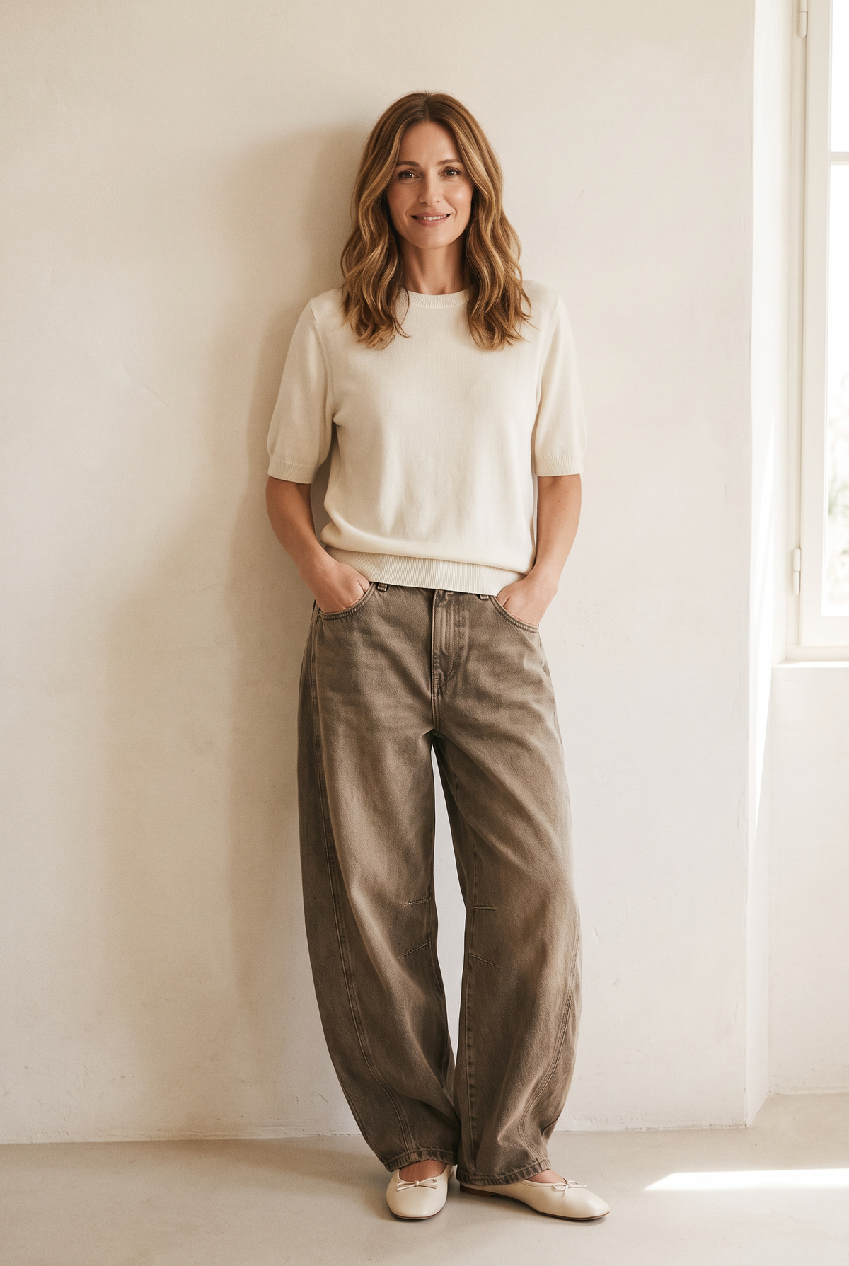 NOMI™ Jeans Barrel a Vita Media cachi