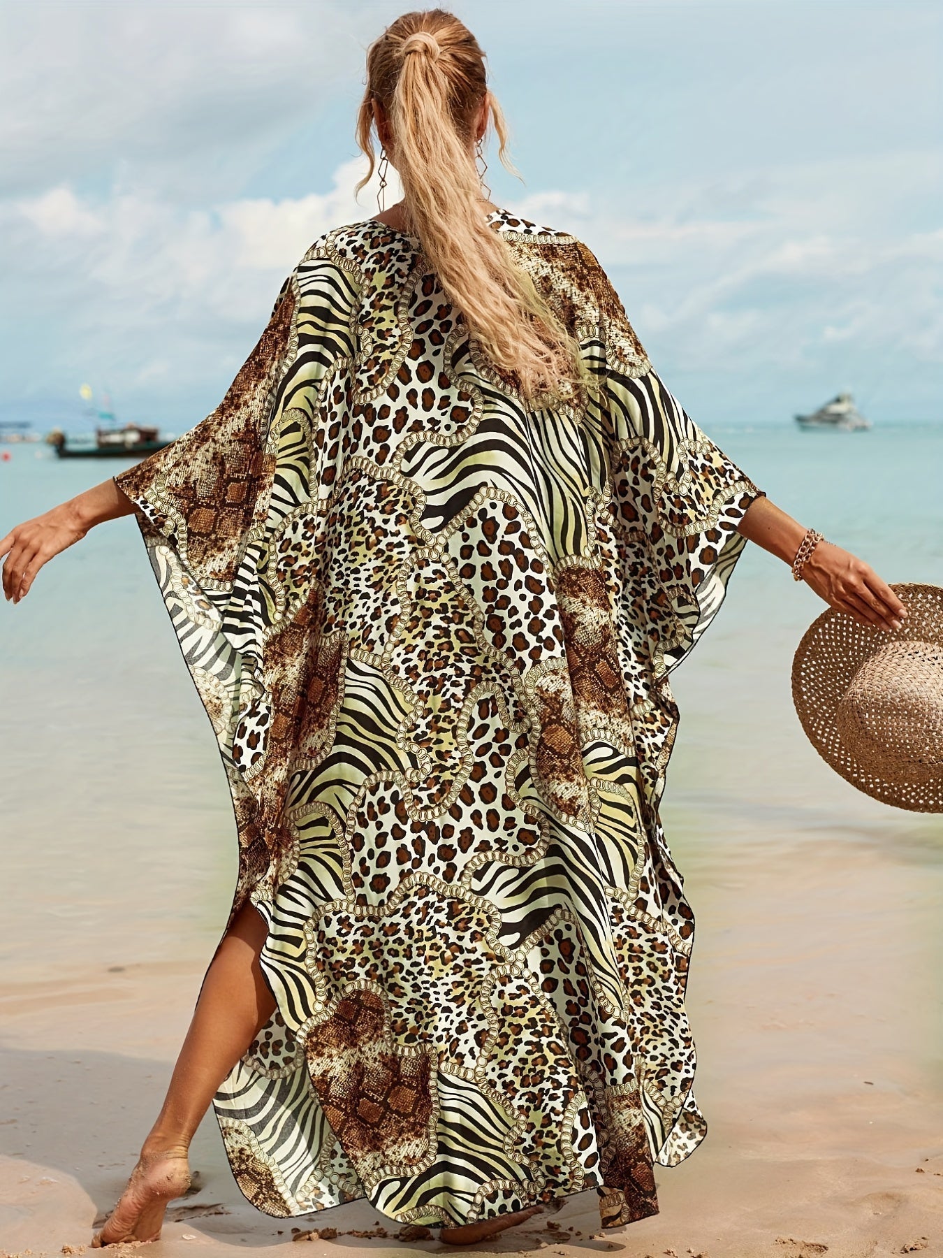 NOMI™ – Caftano elegante da spiaggia - Leopardo