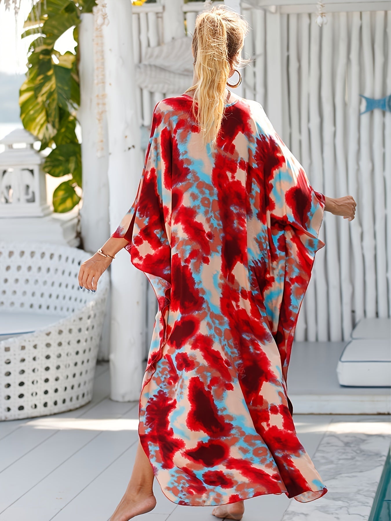 NOMI™ – Caftano elegante da spiaggia - Rosso