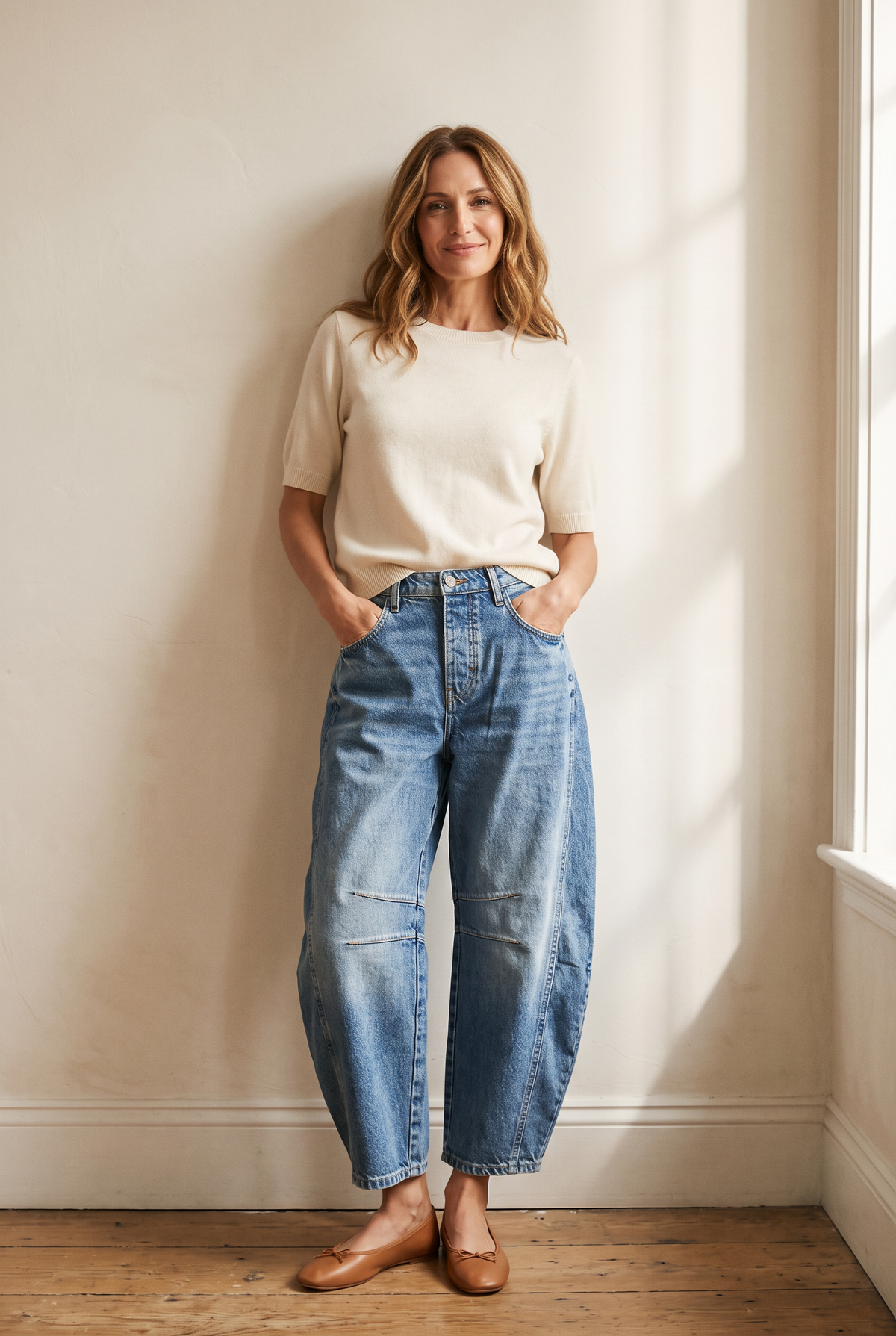 NOMI™ Jeans Barrel a Vita Media denim scuro