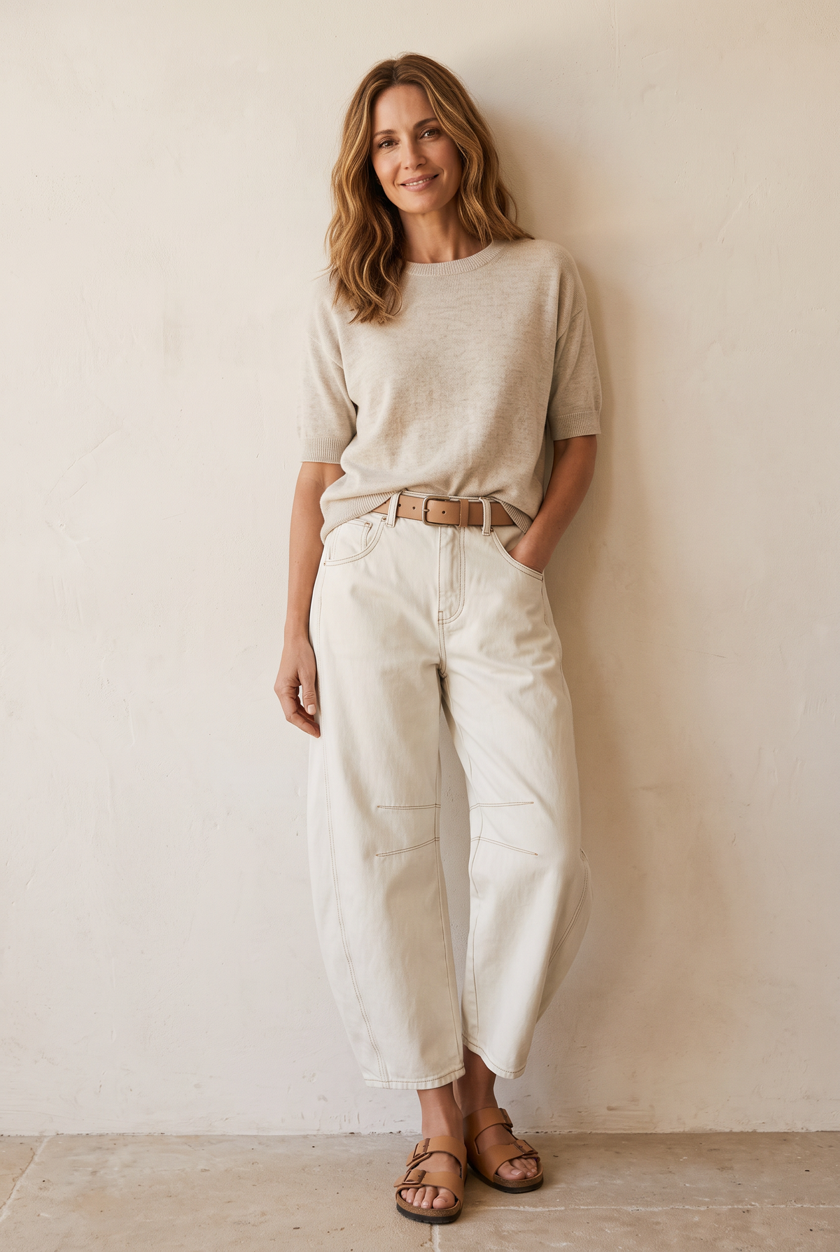 NOMI™ Jeans Barrel a Vita Media bianco