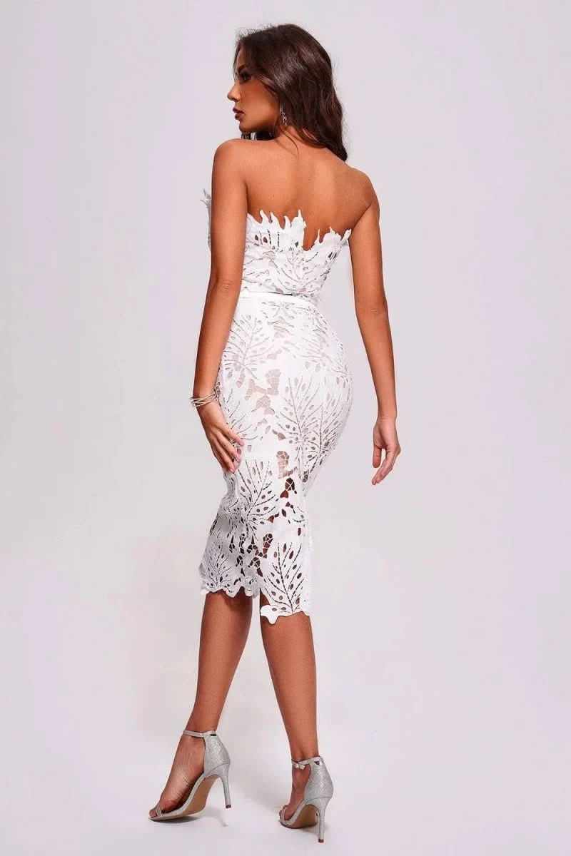 NOMI™ | Abito Cut-out Pizzo Bianco Strapless - Nomi