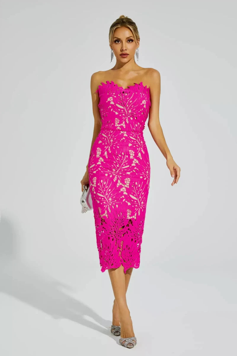 NOMI™ | Abito Cut - out Pizzo Bianco Strapless - Nomi