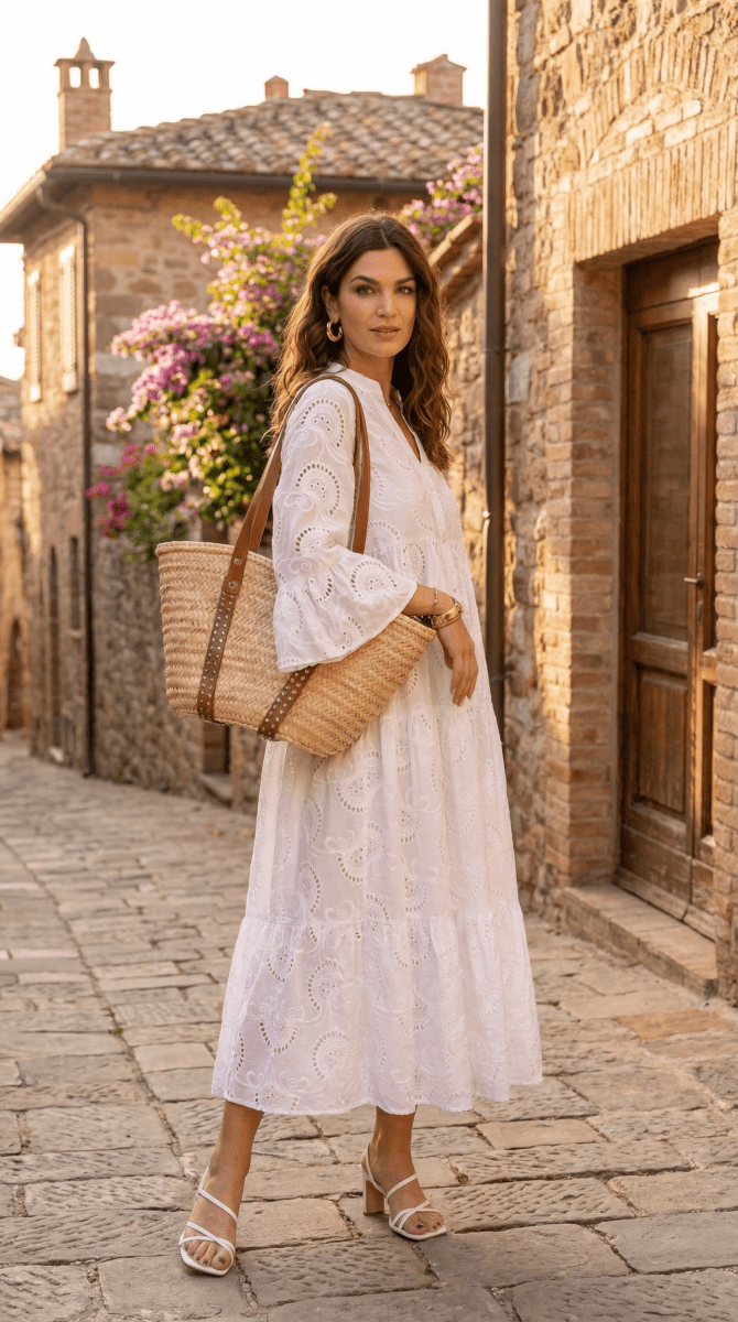 NOMI™| Abito in cotone con dettagli ricamati - Nomi