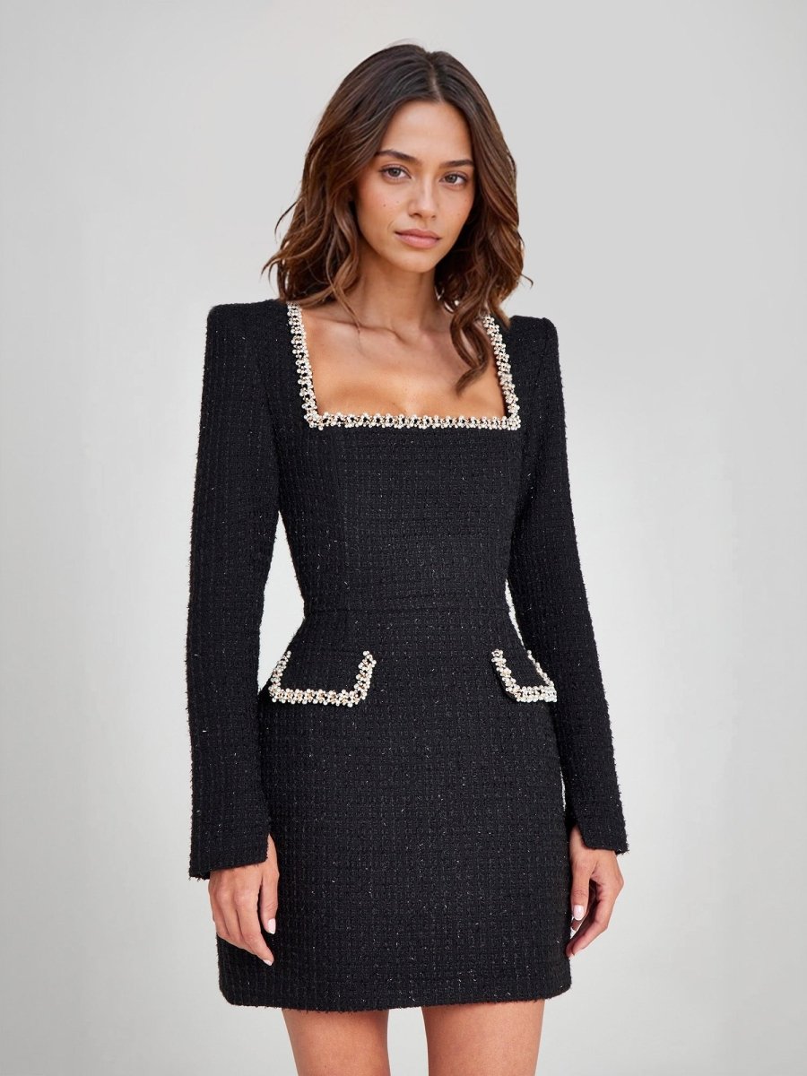 NOMI™ | Abito in tweed con scollo quadrato perlato - Nomi