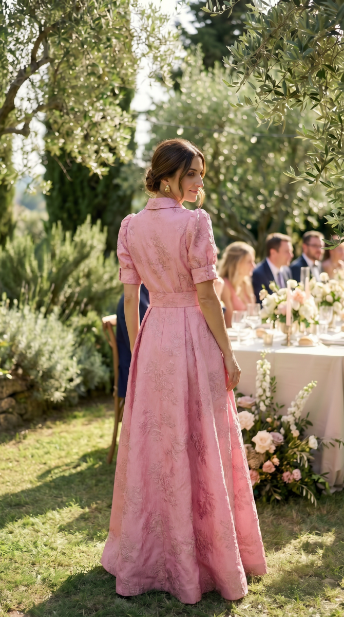 NOMI™ | Abito Maxi in Jacquard con Cintura - Nomi
