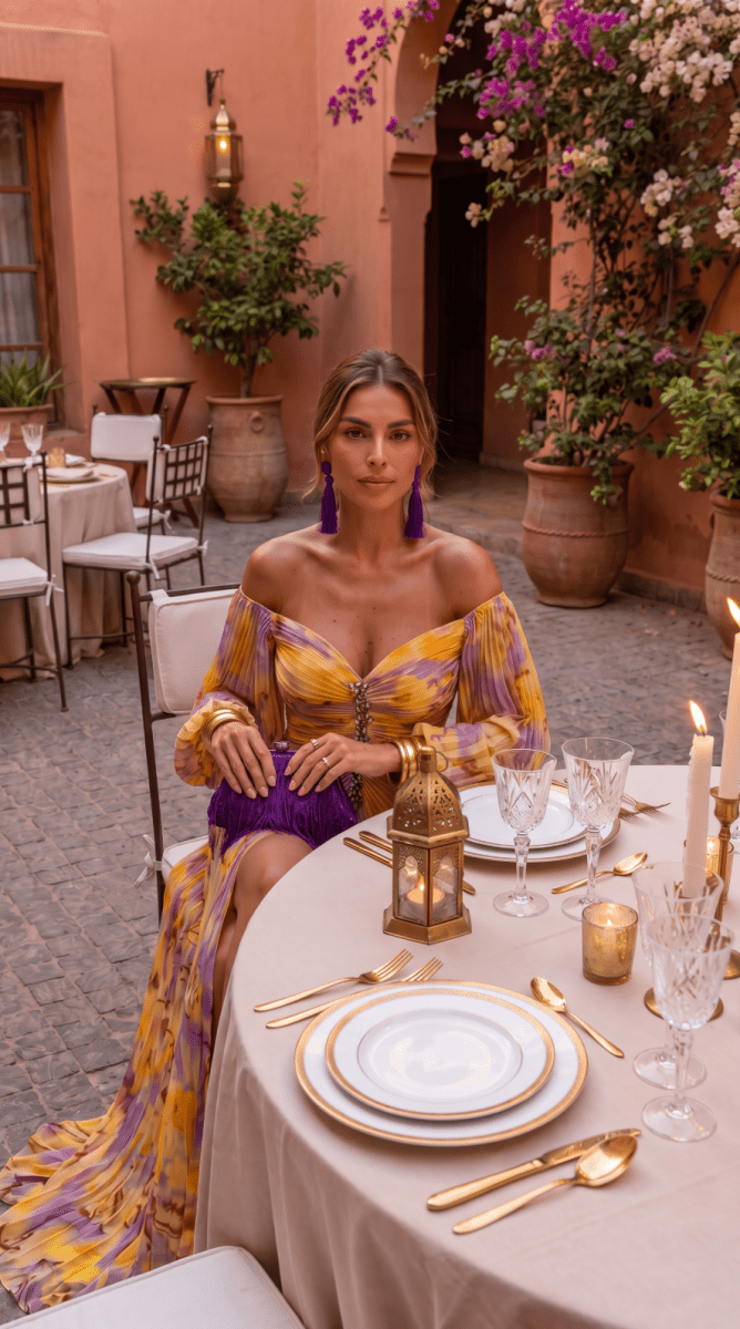 NOMI™ | Abito Maxi Off-Shoulder Plissé con Gioiello - Nomi