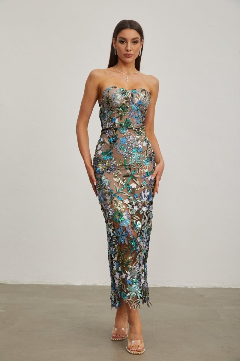 NOMI™ | Abito Maxi Ricamato con Fiori - Nomi