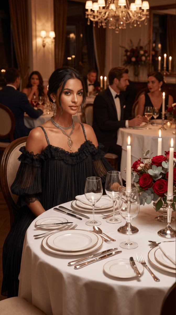 NOMI™ | Abito Plissé Off-Shoulder con Pizzo - Nomi