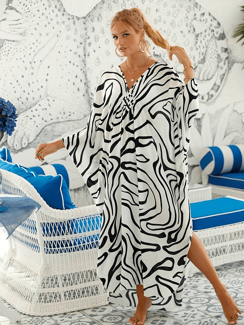 NOMI™ – Caftano elegante da spiaggia - Bianco - Nomi