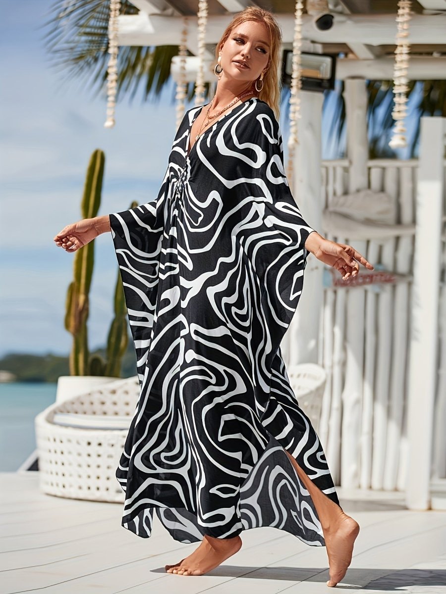 NOMI™ - Caftano elegante da spiaggia - Nero1 - Nomi