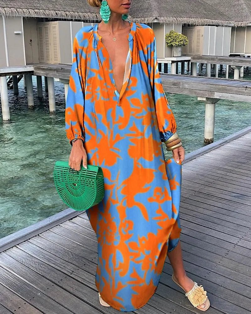 Nomi™ - Caftano Estivo Donna – Maxi Abito Leggero da Mare con Stampa - Nomi