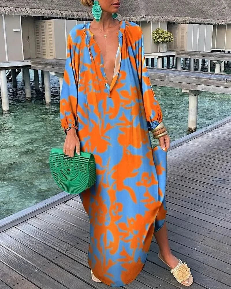 Nomi™ - Caftano Estivo Donna – Maxi Abito Leggero da Mare con Stampa - Nomi