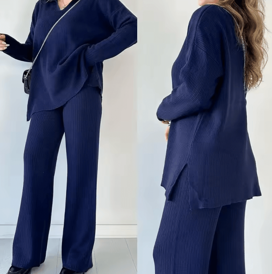 NOMI™ - Completo casual in maglia con scollo a V e spacchi laterali - Nomi